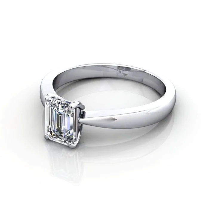 Emerald Cut Solitaire Diamond Ring White Gold RS27 LF Emerald Cut Solitaire Diamond Ring White Gold RS27 LF