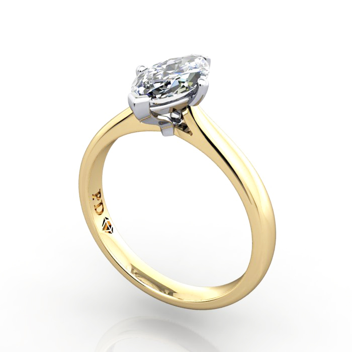 Marquise Cut Solitaire Diamond Ring Yellow Gold RS28 3D
