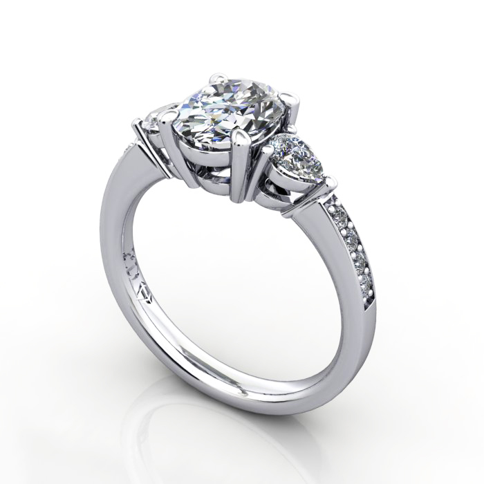 Oval Cut Solitaire Accent Diamond Ring Platinum RSA5 3D
