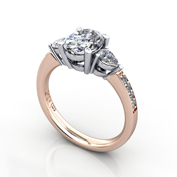 Oval Cut Solitaire Accent Diamond Ring Rose Gold RSA5 3D