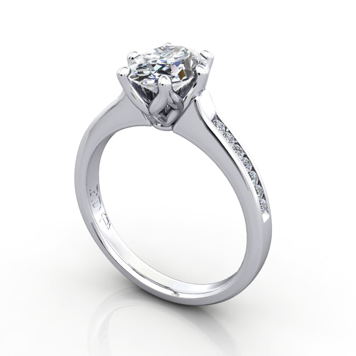 Oval Cut Solitaire Accent Diamond Ring White Gold RSA3 3D