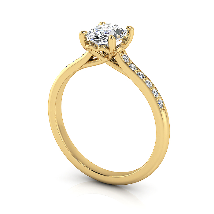 Oval Cut Solitaire Accent Diamond Ring Yellow Gold RSA1 3D