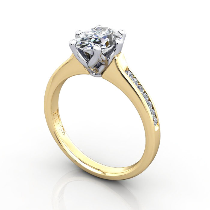Oval Cut Solitaire Accent Diamond Ring Yellow Gold RSA3 3D