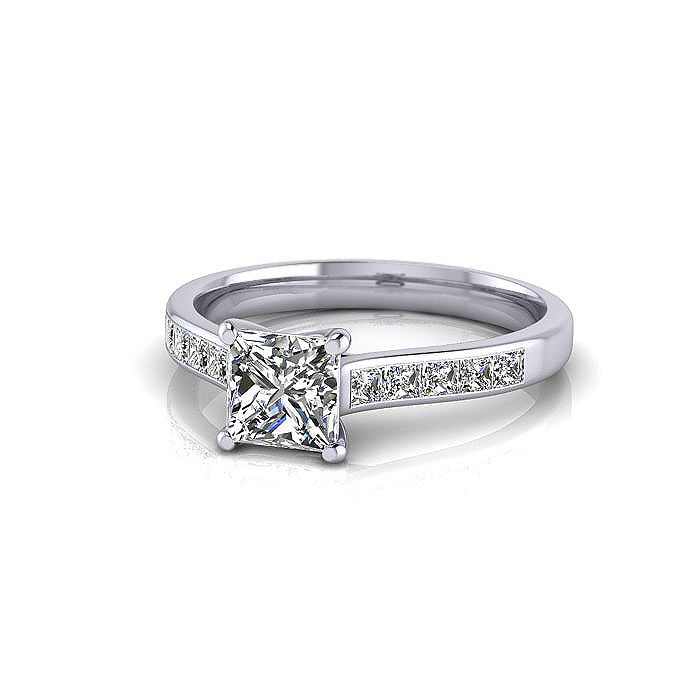 Princess Cut Solitaire Accent Diamond Ring Platinum RSA2 LF