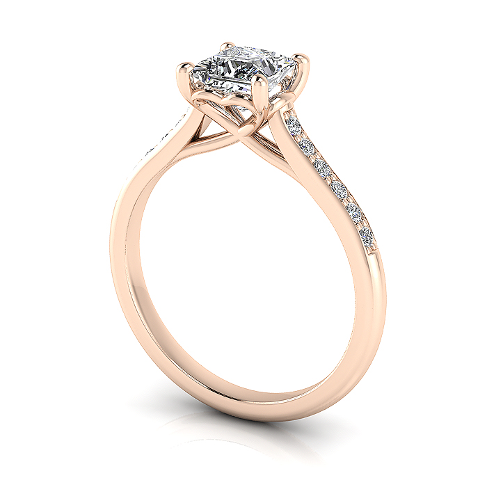 Princess Cut Solitaire Accent Diamond Ring Rose Gold RSA1 3D
