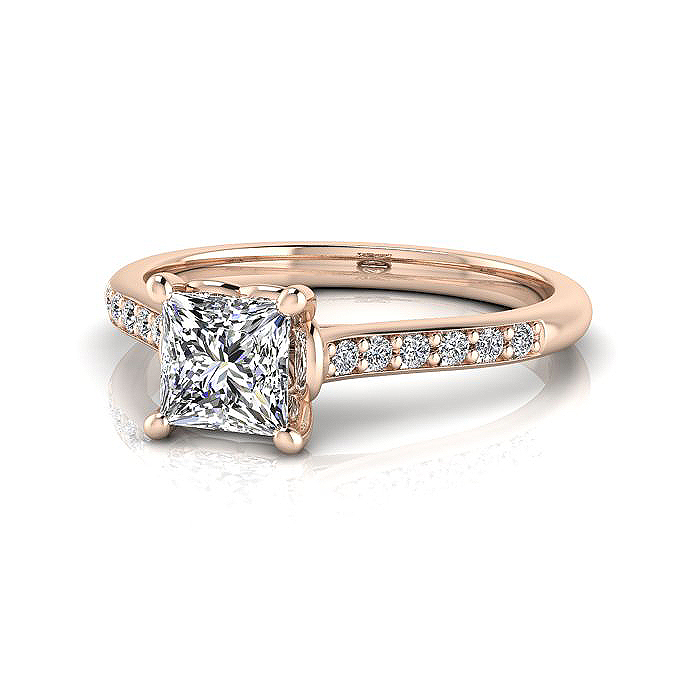 Princess Cut Solitaire Accent Diamond Ring Rose Gold RSA1 LF