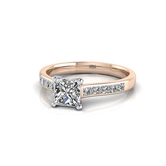 Princess Cut Solitaire Accent Diamond Ring Rose Gold RSA2 LF