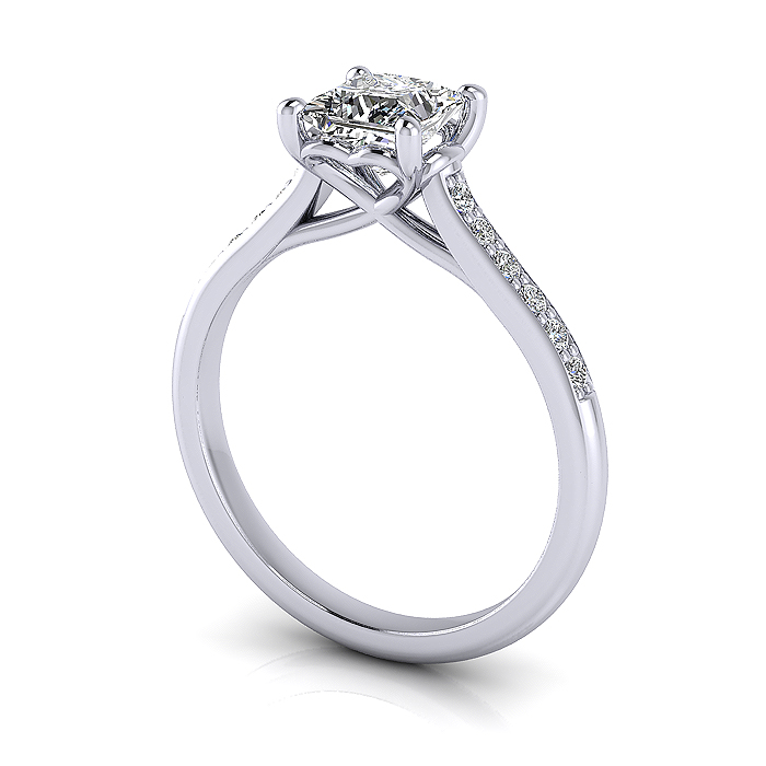Princess Cut Solitaire Accent Diamond Ring White Gold RSA1 3D