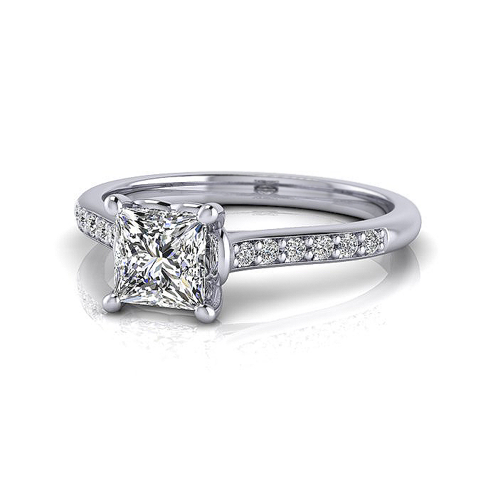 Princess Cut Solitaire Accent Diamond Ring White Gold RSA1 LF