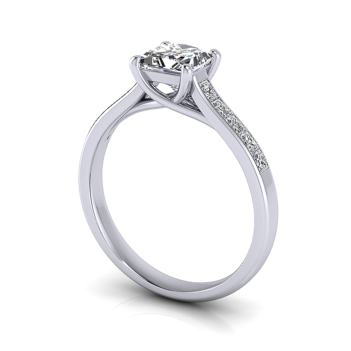 Princess Cut Solitaire Accent Diamond Ring White Gold RSA2 3D