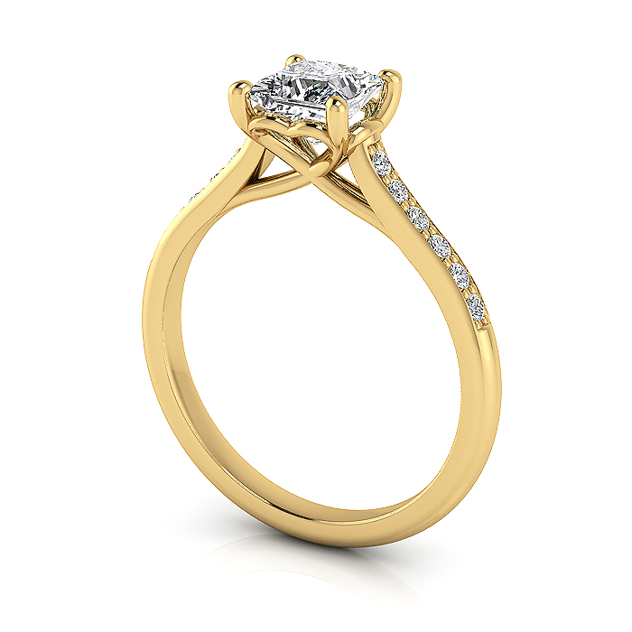 Princess Cut Solitaire Accent Diamond Ring Yellow Gold RSA1 3D