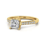 Princess Cut Solitaire Accent Diamond Ring Yellow Gold RSA1 LF