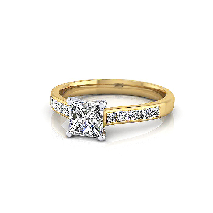 Princess Cut Solitaire Accent Diamond Ring Yellow Gold RSA2 LF