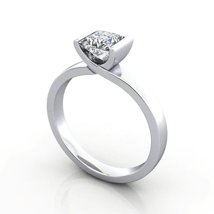 Princess Cut Solitaire Diamond Ring White Gold RS31 3D