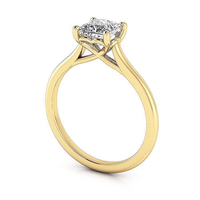 Princess Cut Solitaire Diamond Ring Yellow Gold RS1 3D