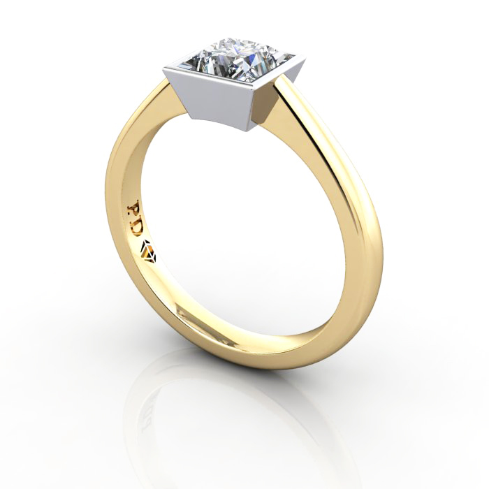Princess Cut Solitaire Diamond Ring Yellow Gold RS10 3D