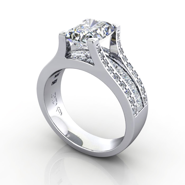 Radiant Cut Solitaire Accent Diamond Ring Platinum RSA12 3D