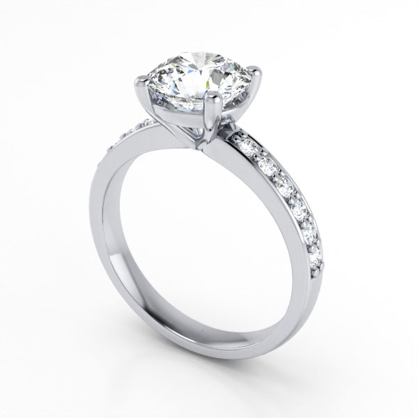 Round Brilliant Solitaire Accent Diamond Ring Platinum RSA14 3D