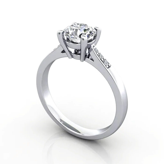 Round Brilliant Solitaire Accent Diamond Ring Platinum RSA17 3D