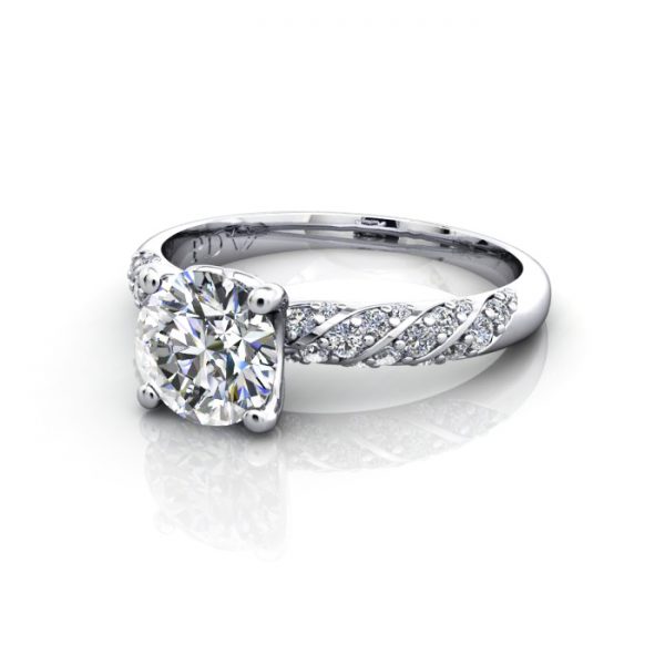 Round Brilliant Solitaire Accent Diamond Ring Platinum RSA7 LF