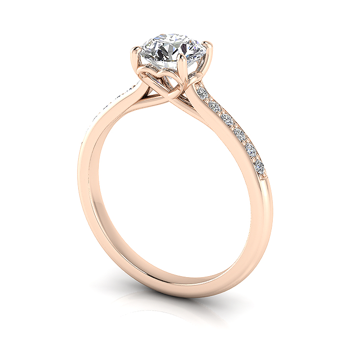 Round Brilliant Solitaire Accent Diamond Ring Rose Gold RSA1 3D
