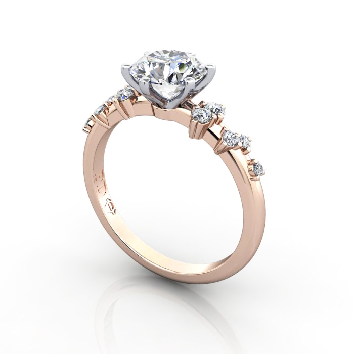 Round Brilliant Solitaire Accent Diamond Ring Rose Gold RSA11 3D