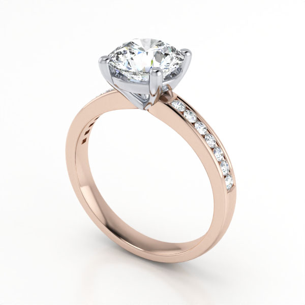 Round Brilliant Solitaire Accent Diamond Ring Rose Gold RSA13 3D