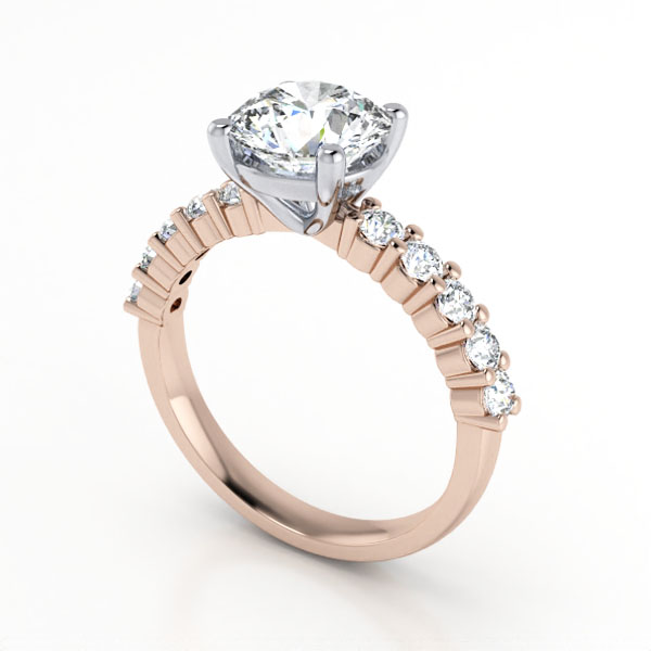 Round Brilliant Solitaire Accent Diamond Ring Rose Gold RSA18 3D