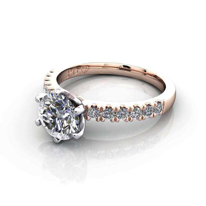 Round Brilliant Solitaire Accent Diamond Ring Rose Gold RSA6 LF