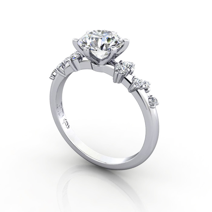 Round Brilliant Solitaire Accent Diamond Ring White Gold RSA11 3D