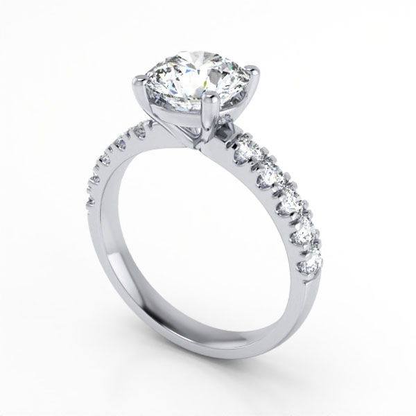 Round Brilliant Solitaire Accent Diamond Ring White Gold RSA16 3D