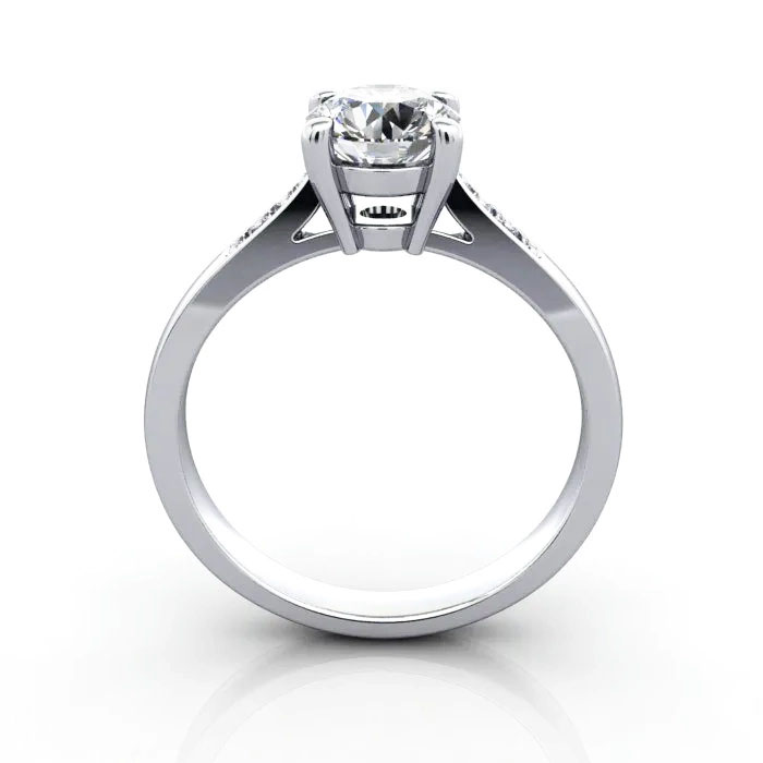 Round Brilliant Solitaire Accent Diamond Ring White Gold RSA17 TF