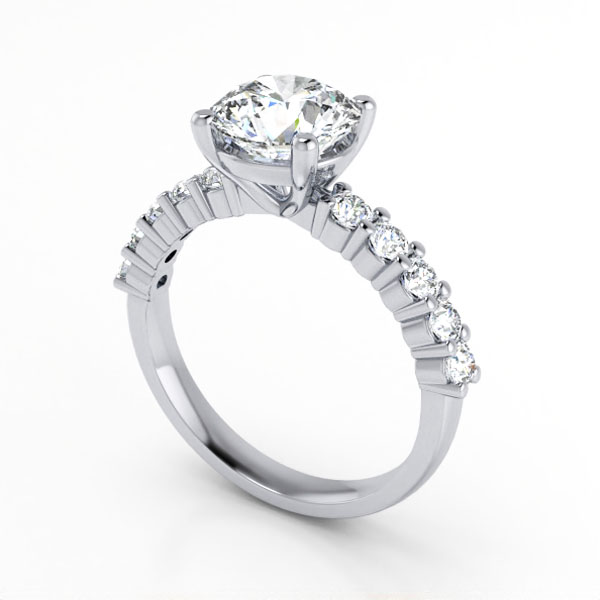 Round Brilliant Solitaire Accent Diamond Ring White Gold RSA18 3D
