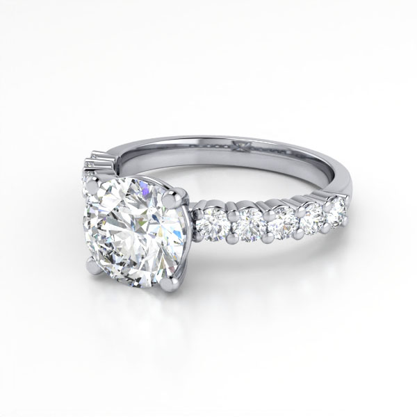 Round Brilliant Solitaire Accent Diamond Ring White Gold RSA18 LF