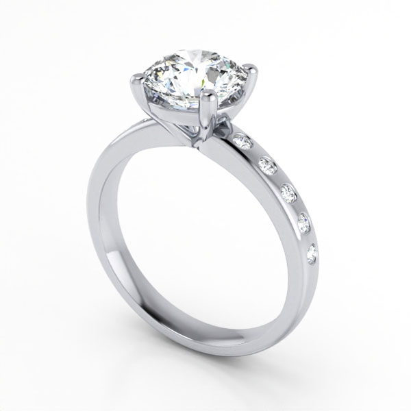 Round Brilliant Solitaire Accent Diamond Ring White Gold RSA19 3D