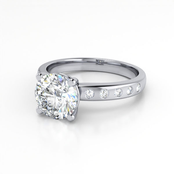 Round Brilliant Solitaire Accent Diamond Ring White Gold RSA19 LF