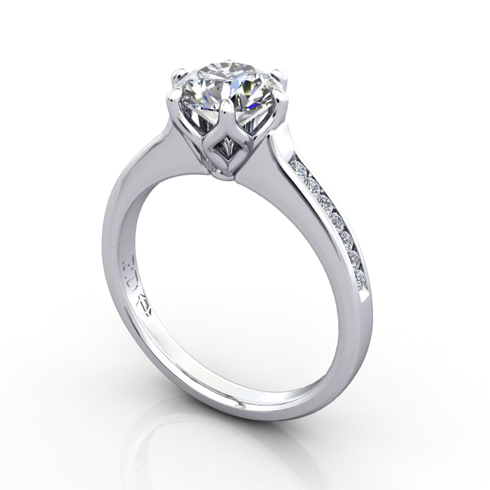 Round Brilliant Solitaire Accent Diamond Ring White Gold RSA3 3D