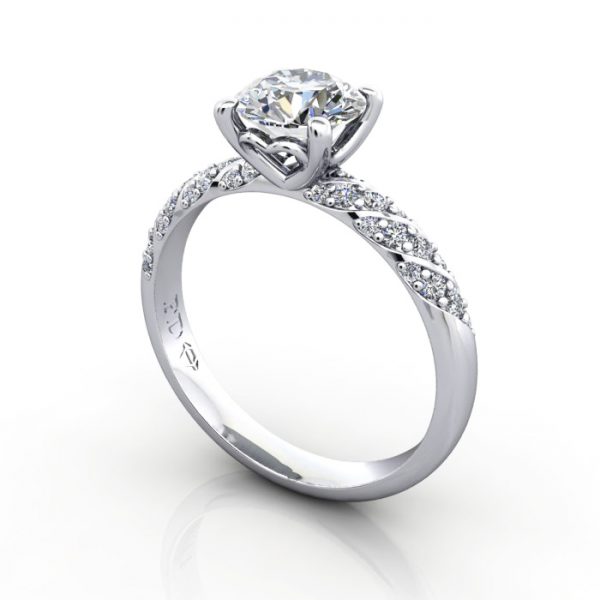 Round Brilliant Solitaire Accent Diamond Ring White Gold RSA7 3D