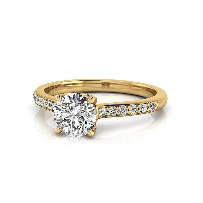 Round Brilliant Solitaire Accent Diamond Ring Yellow Gold RSA1 LF