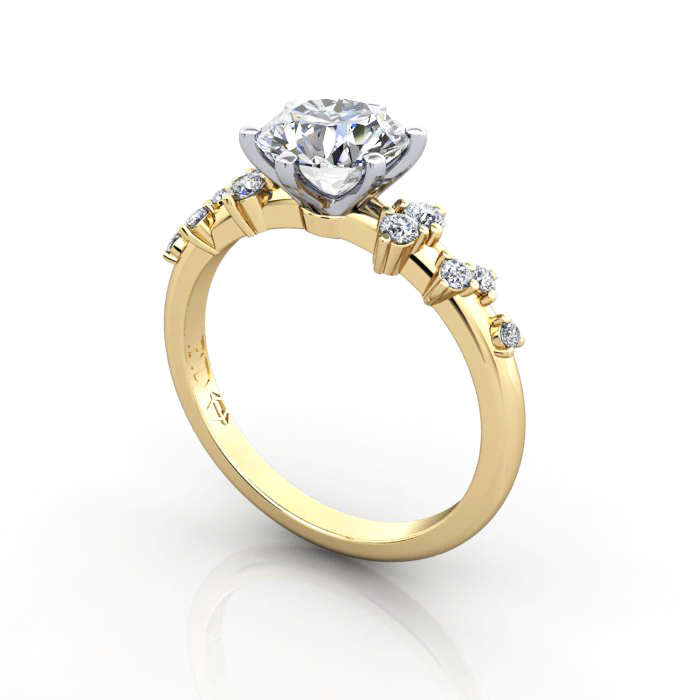 Round Brilliant Solitaire Accent Diamond Ring Yellow Gold RSA11 3D