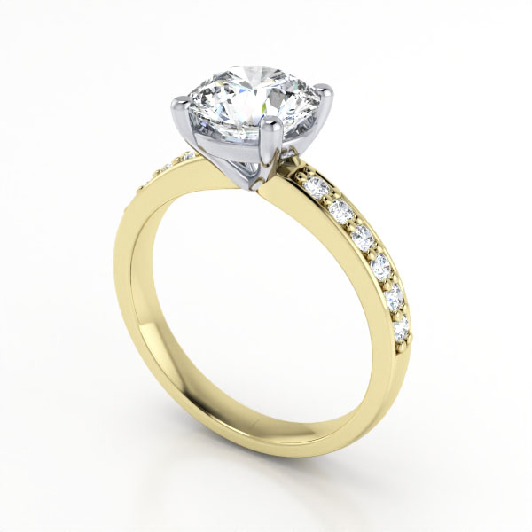 Round Brilliant Solitaire Accent Diamond Ring Yellow Gold RSA14 3D