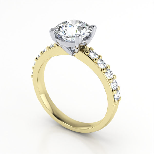 Round Brilliant Solitaire Accent Diamond Ring Yellow Gold RSA15 3D