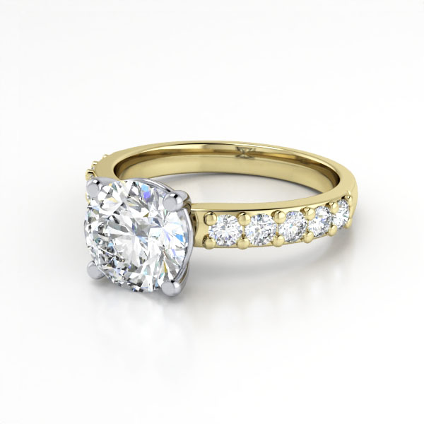 Round Brilliant Solitaire Accent Diamond Ring Yellow Gold RSA15 LF