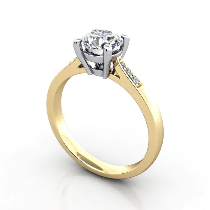 Round Brilliant Solitaire Accent Diamond Ring Yellow Gold RSA17 3D