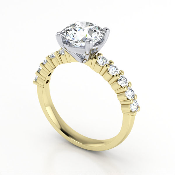 Round Brilliant Solitaire Accent Diamond Ring Yellow Gold RSA18 3D