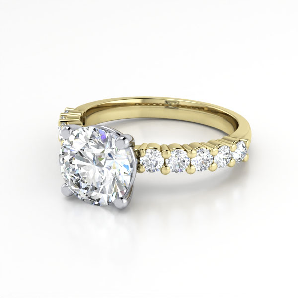 Round Brilliant Solitaire Accent Diamond Ring Yellow Gold RSA18 LF