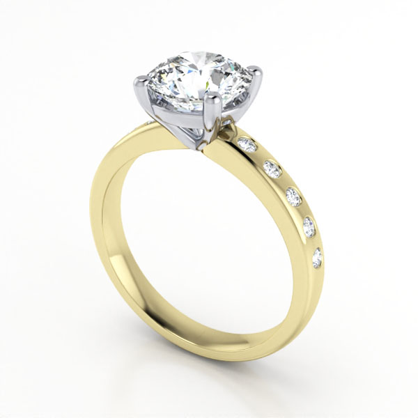 Round Brilliant Solitaire Accent Diamond Ring Yellow Gold RSA19 3D