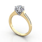 Round Brilliant Solitaire Accent Diamond Ring Yellow Gold RSA3 3D