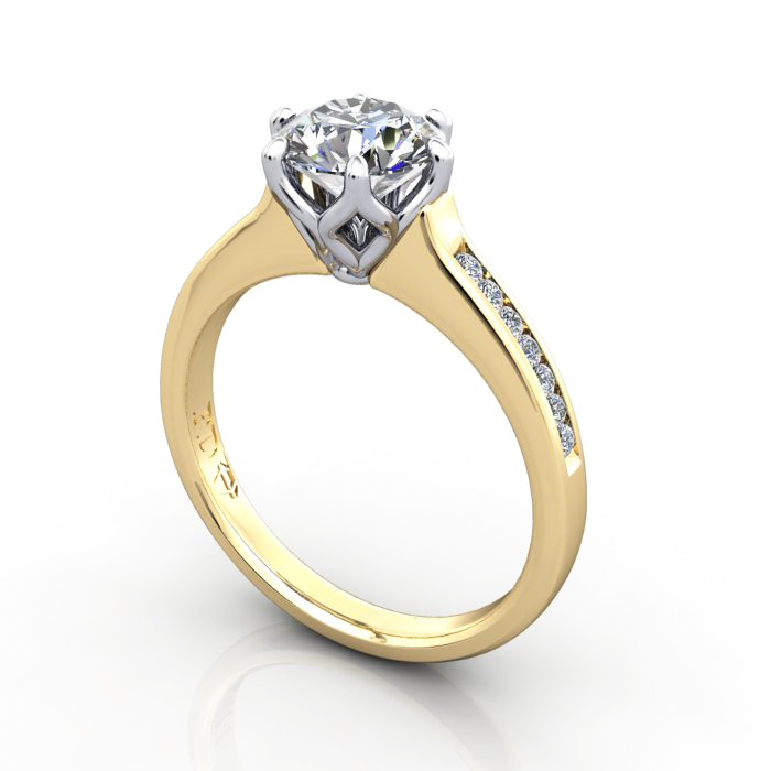 Round Brilliant Solitaire Accent Diamond Ring Yellow Gold RSA3 3D