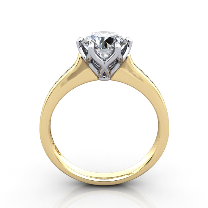 Round Brilliant Solitaire Accent Diamond Ring Yellow Gold RSA3 TF